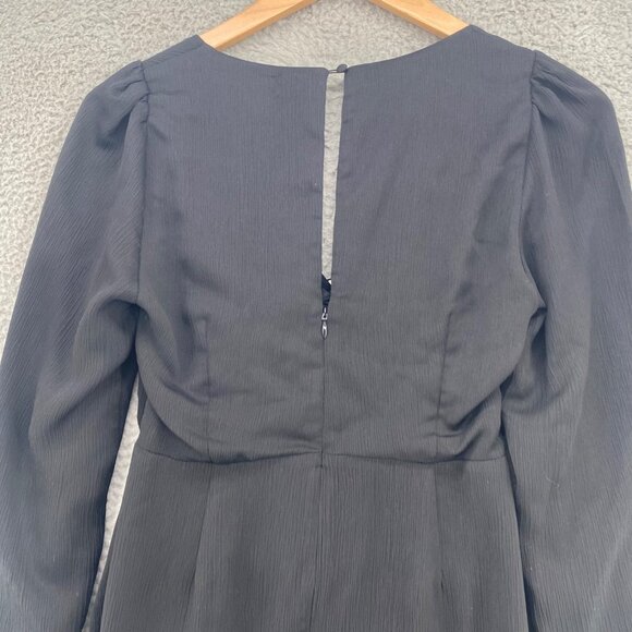 MINKPINK Dress Women Medium Black Mini Cutout Front V Neck Ruffle Balloon Sleeve - Picture 4 of 9